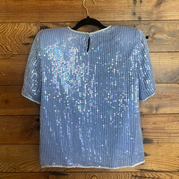 Vintage Jewel Queen Periwinkle Silk Sequin Blouse Size Small NWT - Picture 6 of 7